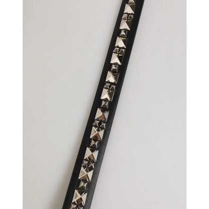 Dolce & Gabbana Black Leather Belt with Silver Tone Studded Buckle
