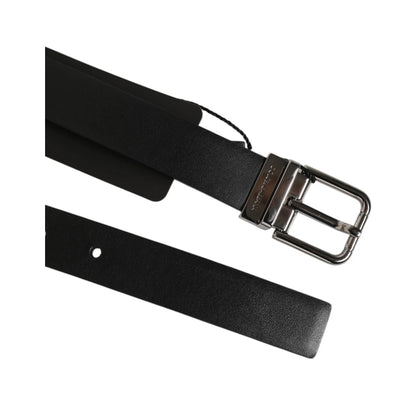 Dolce & Gabbana Black Leather Belt with Silver Tone Studded Buckle