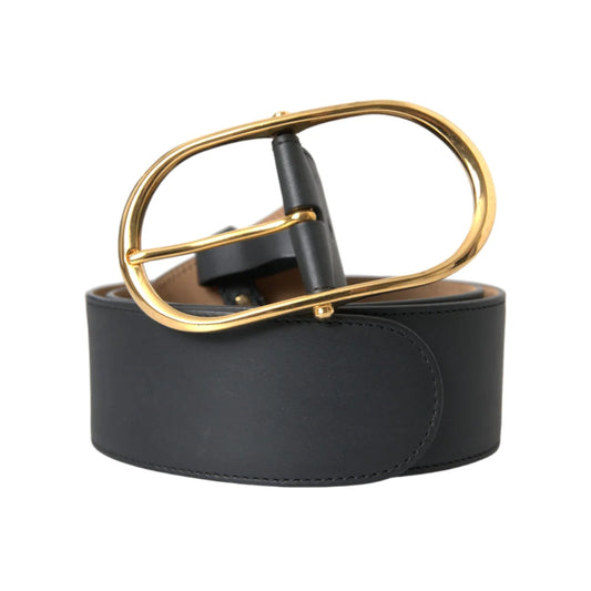 Dolce & Gabbana Black Leather Belt with Sleek Metal Oval Buckle