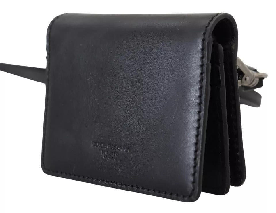 Portefeuille à bandoulière en cuir noir Dolce &amp;amp; Gabbana pour femme