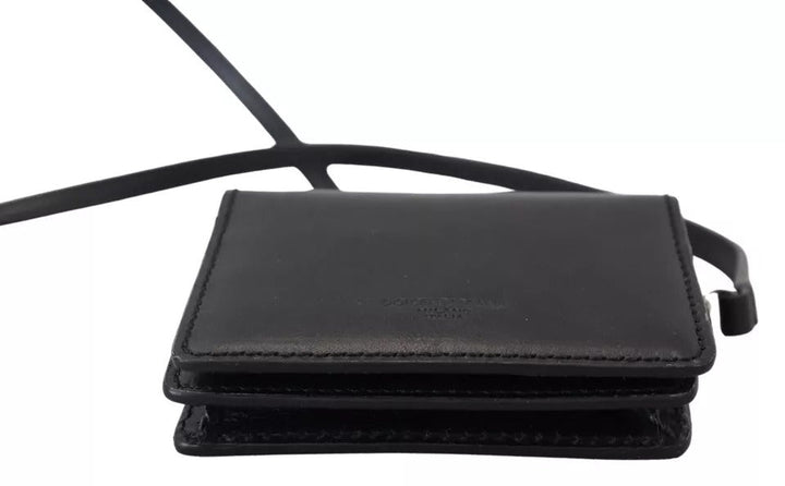 Portefeuille à bandoulière en cuir noir Dolce &amp;amp; Gabbana pour femme