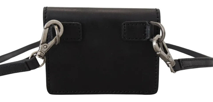 Portefeuille à bandoulière en cuir noir Dolce &amp;amp; Gabbana pour femme