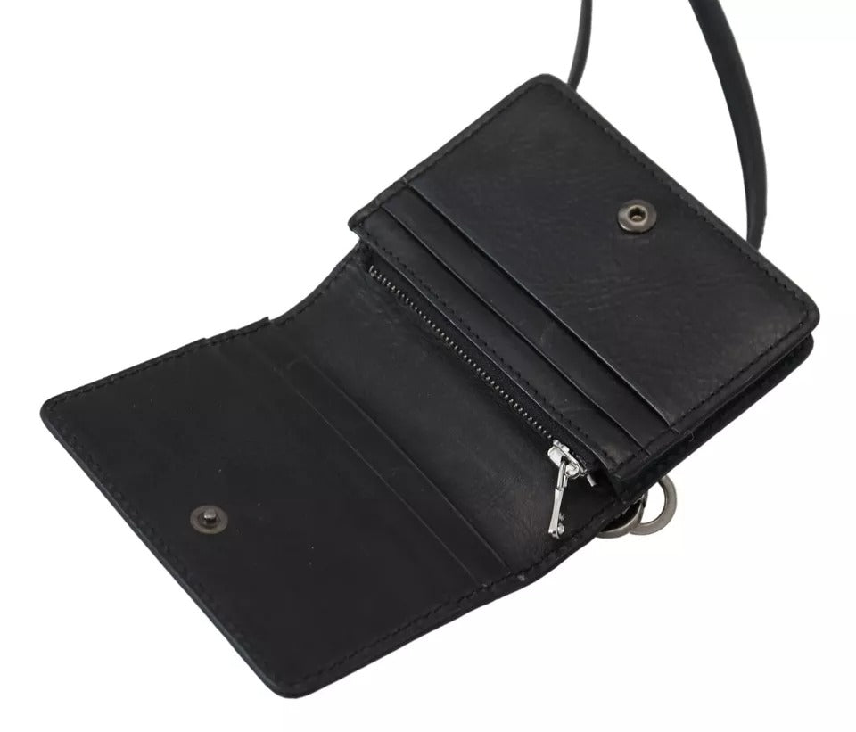 Portefeuille à bandoulière en cuir noir Dolce &amp;amp; Gabbana pour femme