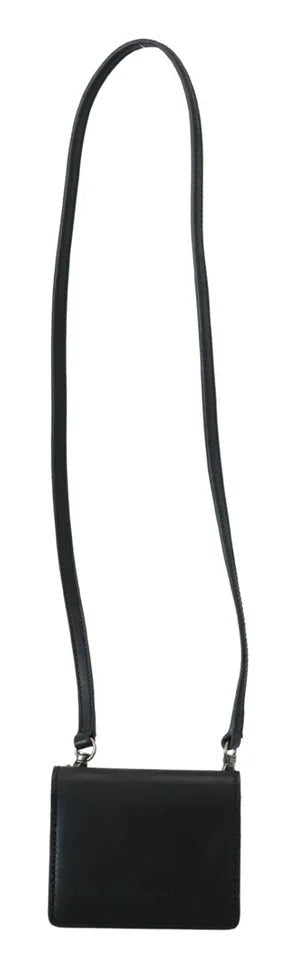 Portefeuille à bandoulière en cuir noir Dolce &amp;amp; Gabbana pour femme