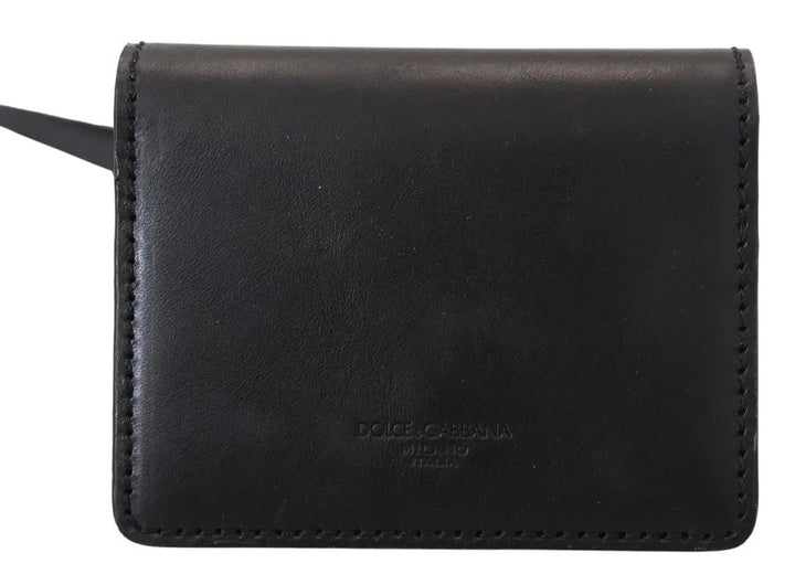 Portefeuille à bandoulière en cuir noir Dolce &amp;amp; Gabbana pour femme
