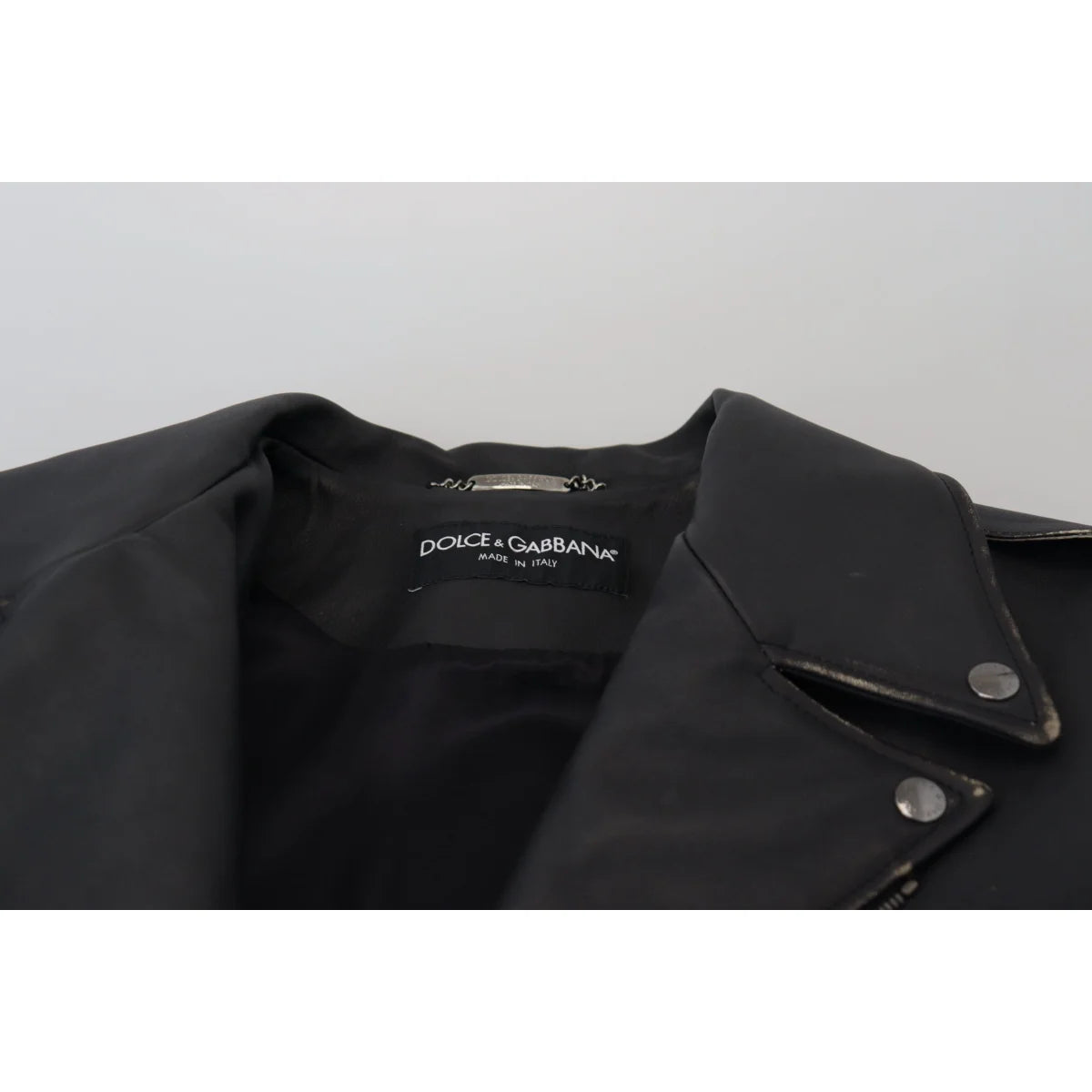 Dolce & Gabbana Black Leather Biker Coat Zipper Jacket