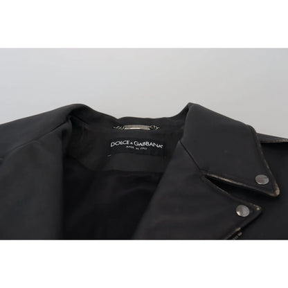 Dolce & Gabbana Black Leather Biker Coat Zipper Jacket