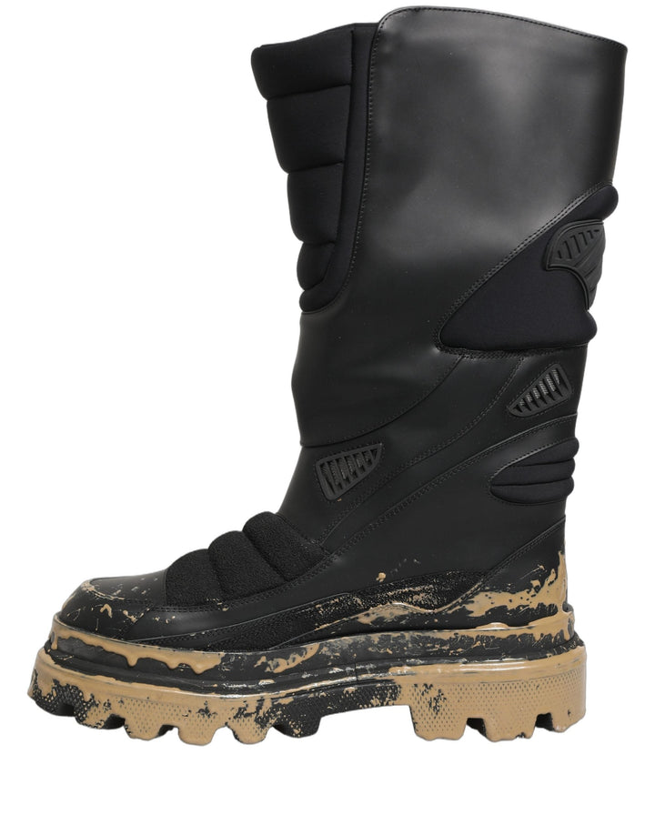 Dolce &amp; Gabbana Black Leather Biker Mid Calf Men Boots Shoes