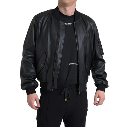 Dolce Gabbana Black Leather Bomber Jacket Stunning New &