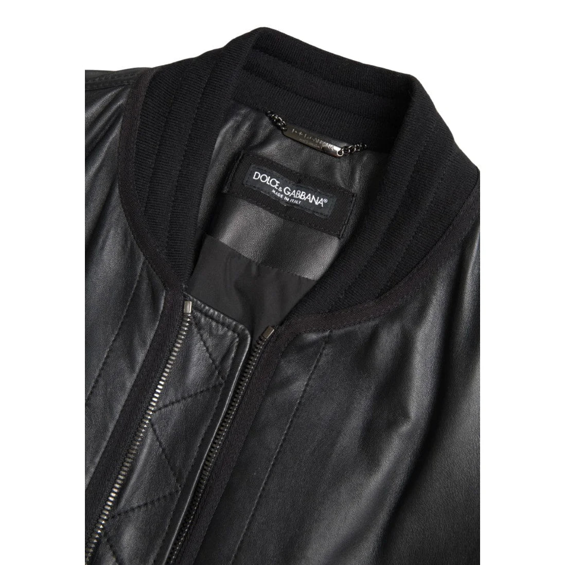 Dolce Gabbana Black Leather Bomber Jacket Stunning New &