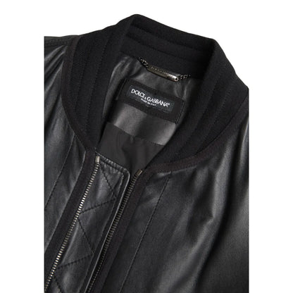 Dolce Gabbana Black Leather Bomber Jacket Stunning New &