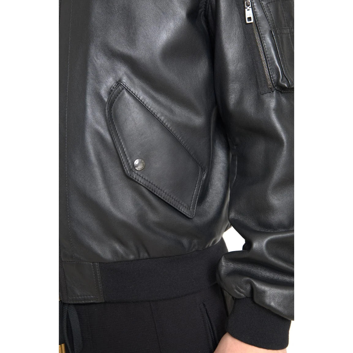 Dolce Gabbana Black Leather Bomber Jacket Stunning New &