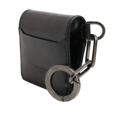 Dolce & Gabbana Black Leather Card Holder Wallet with Key Chain