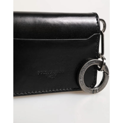 Dolce & Gabbana Black Leather Card Holder Wallet with Key Chain
