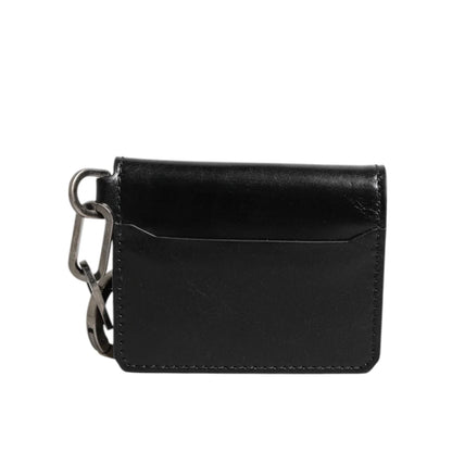 Dolce & Gabbana Black Leather Card Holder Wallet with Key Chain