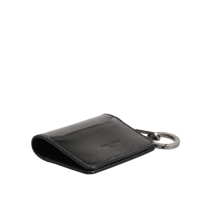 Dolce & Gabbana Black Leather Card Holder Wallet with Key Chain