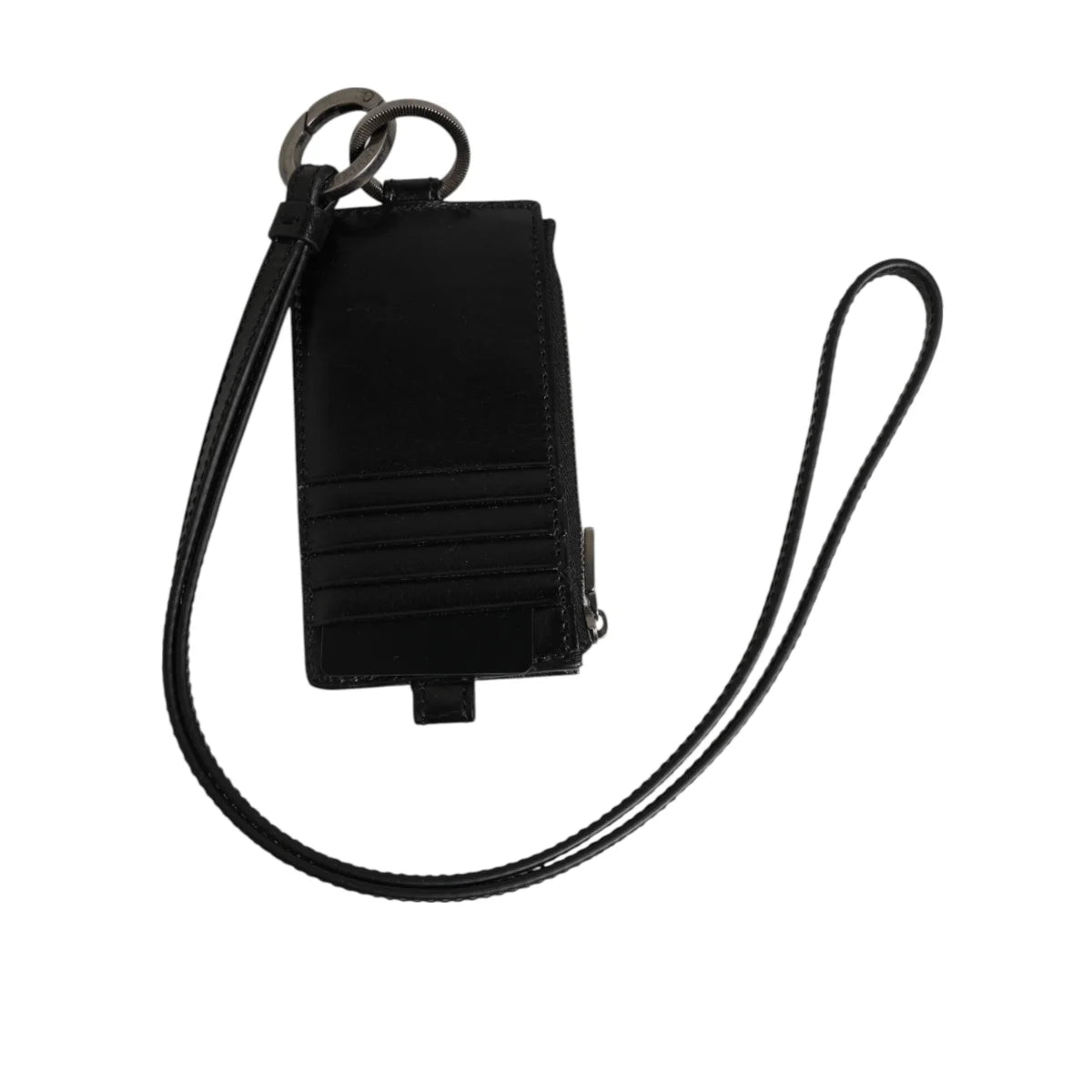 Dolce and Gabbana Black Leather Card Holder Wallet with Lanyard Strap &