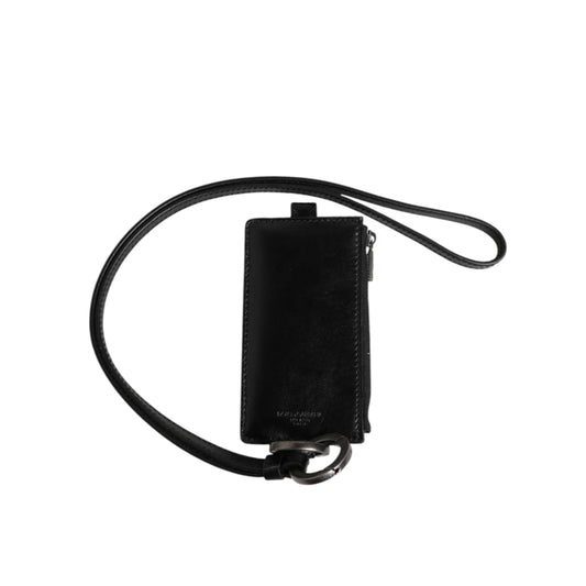 Dolce and Gabbana Black Leather Card Holder Wallet with Lanyard Strap &
