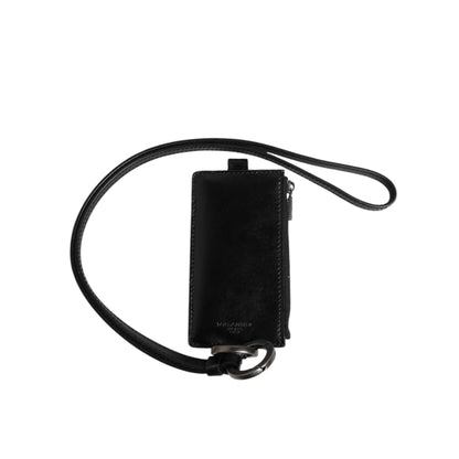 Dolce and Gabbana Black Leather Card Holder Wallet with Lanyard Strap &