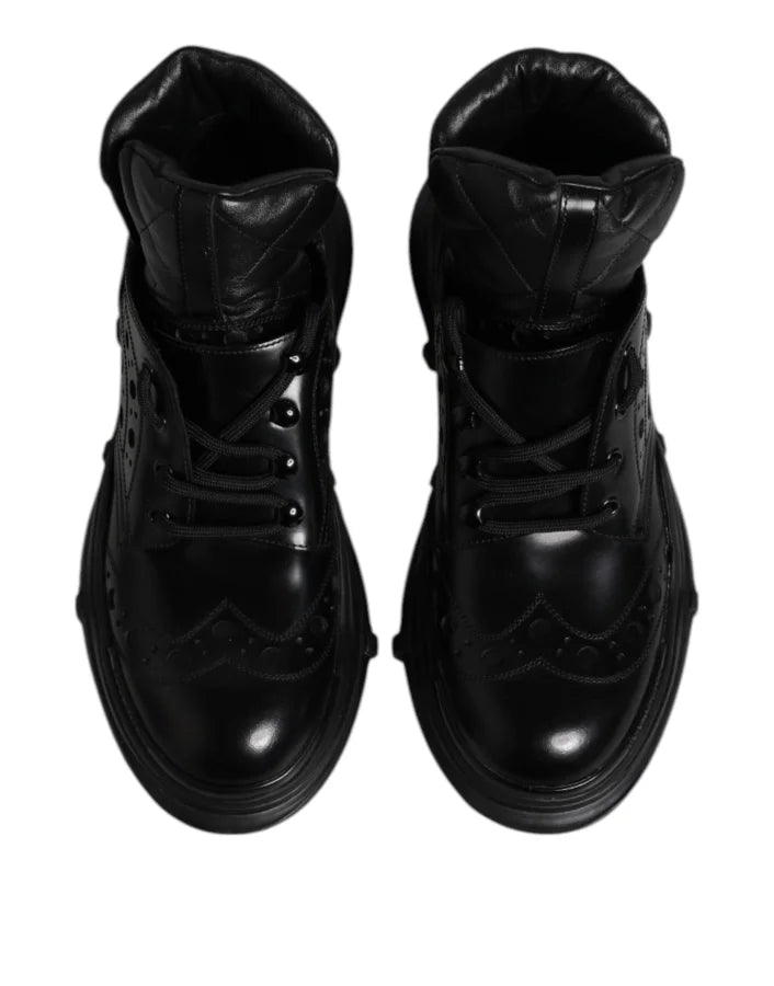 Dolce &amp; Gabbana Black Leather Casual Mens Ankle Boots Shoes