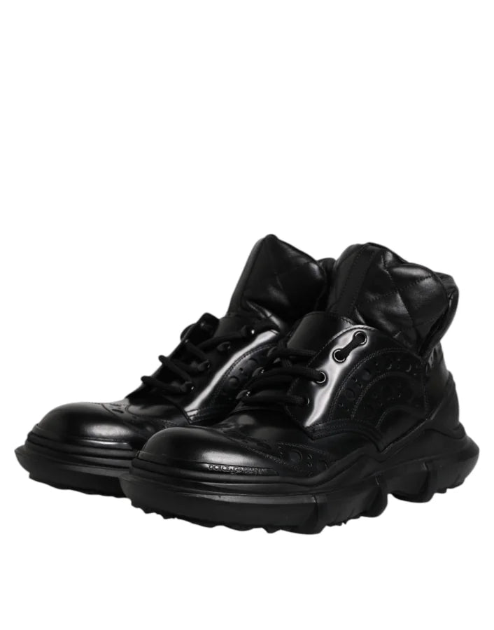 Dolce &amp; Gabbana Black Leather Casual Mens Ankle Boots Shoes