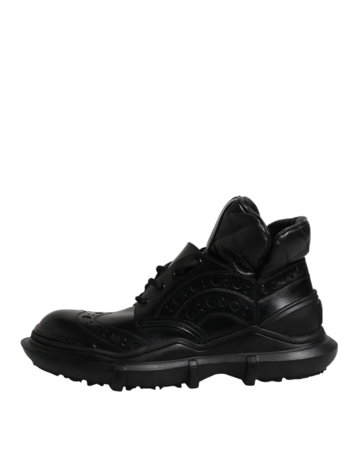 Dolce &amp; Gabbana Black Leather Casual Mens Ankle Boots Shoes
