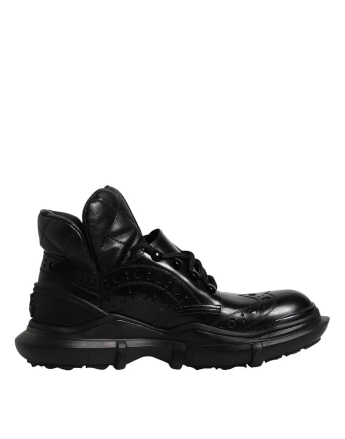 Dolce &amp; Gabbana Black Leather Casual Mens Ankle Boots Shoes