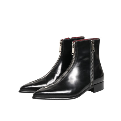 Dolce and Gabbana Black Leather Chelsea Ankle Boots &