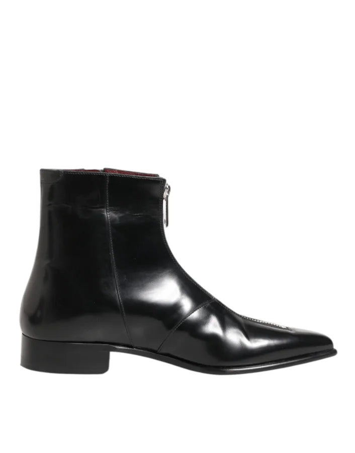 Dolce &amp; Gabbana Black Leather Chelsea Short Ankle Boots Shoes