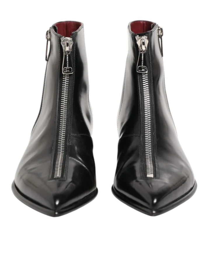 Dolce &amp; Gabbana Black Leather Chelsea Short Ankle Boots Shoes