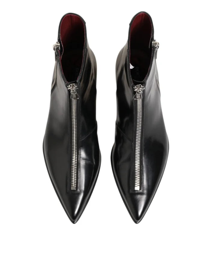 Dolce &amp; Gabbana Black Leather Chelsea Short Ankle Boots Shoes
