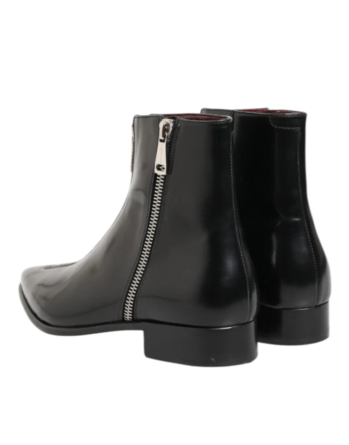 Dolce &amp; Gabbana Black Leather Chelsea Short Ankle Boots Shoes