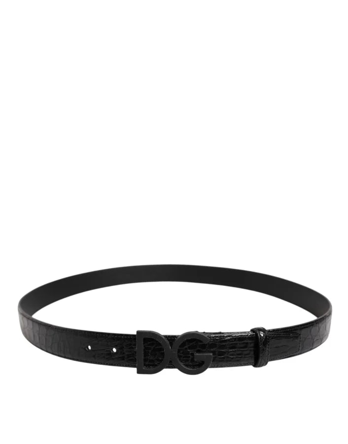Dolce &amp; Gabbana Black Leather Classic Metal DG Buckle Belt