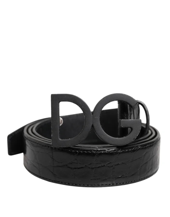 Dolce &amp; Gabbana Black Leather Classic Metal DG Buckle Belt