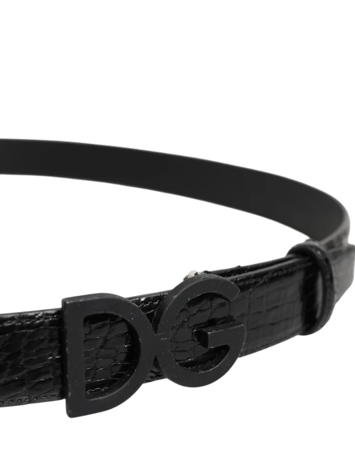 Dolce &amp; Gabbana Black Leather Classic Metal DG Buckle Belt