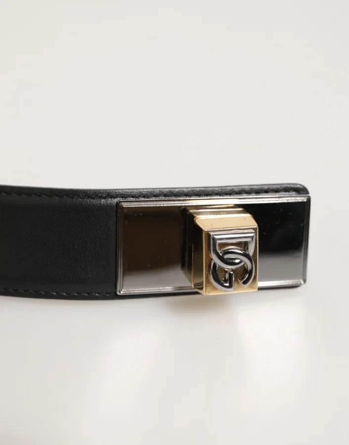 Dolce &amp; Gabbana Black Leather Classic Metal Logo Buckle Belt