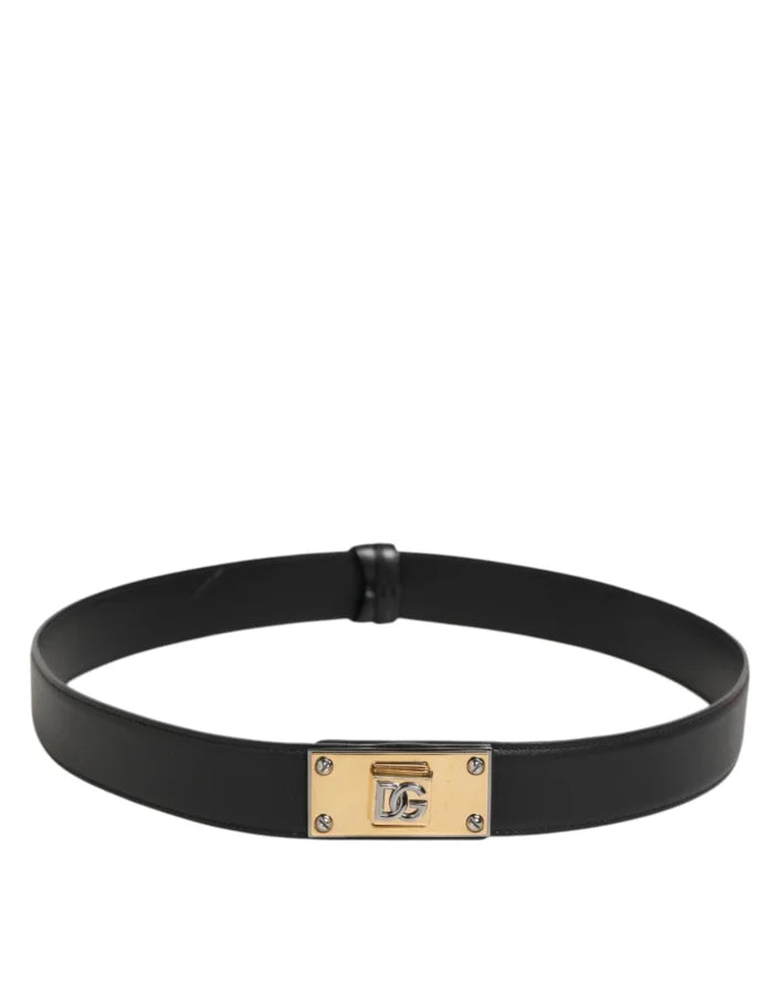 Dolce &amp; Gabbana Black Leather Classic Metal Logo Buckle Belt