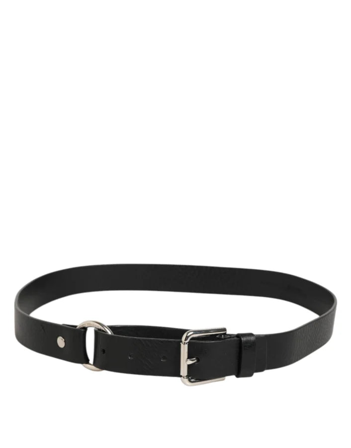 Dolce &amp; Gabbana Black Leather Classic Metal Logo Buckle Belt