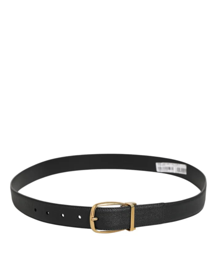 Dolce &amp; Gabbana Black Leather Classic Metal Logo Buckle Belt