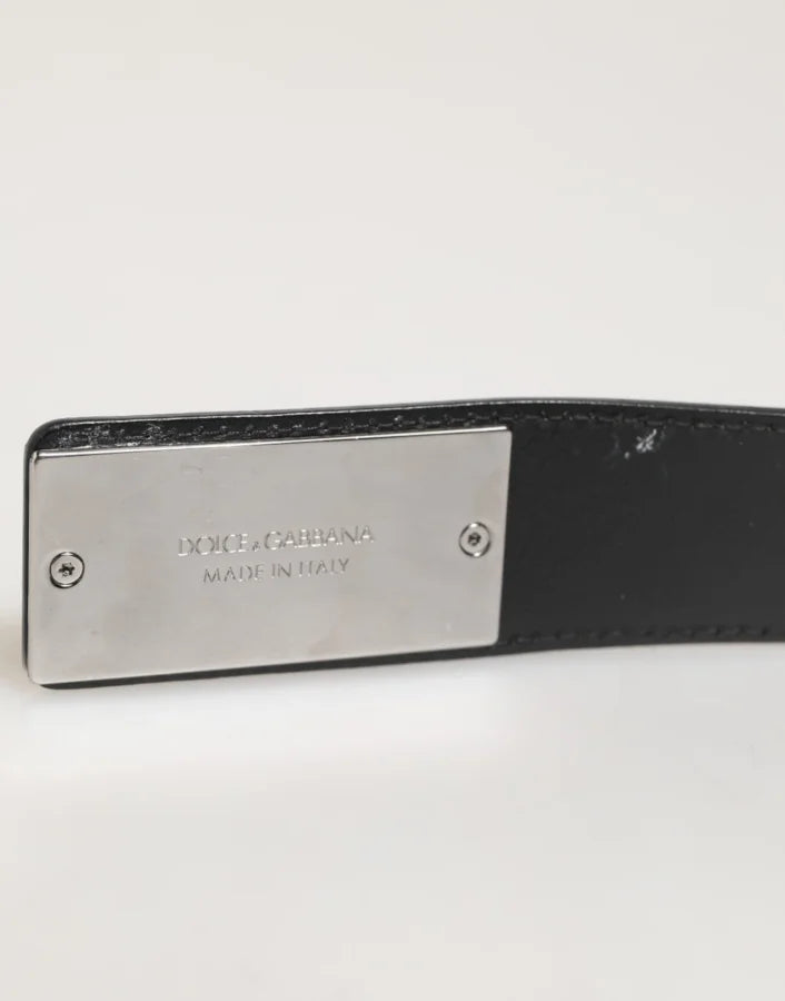 Dolce &amp; Gabbana Black Leather Classic Metal Logo Buckle Belt