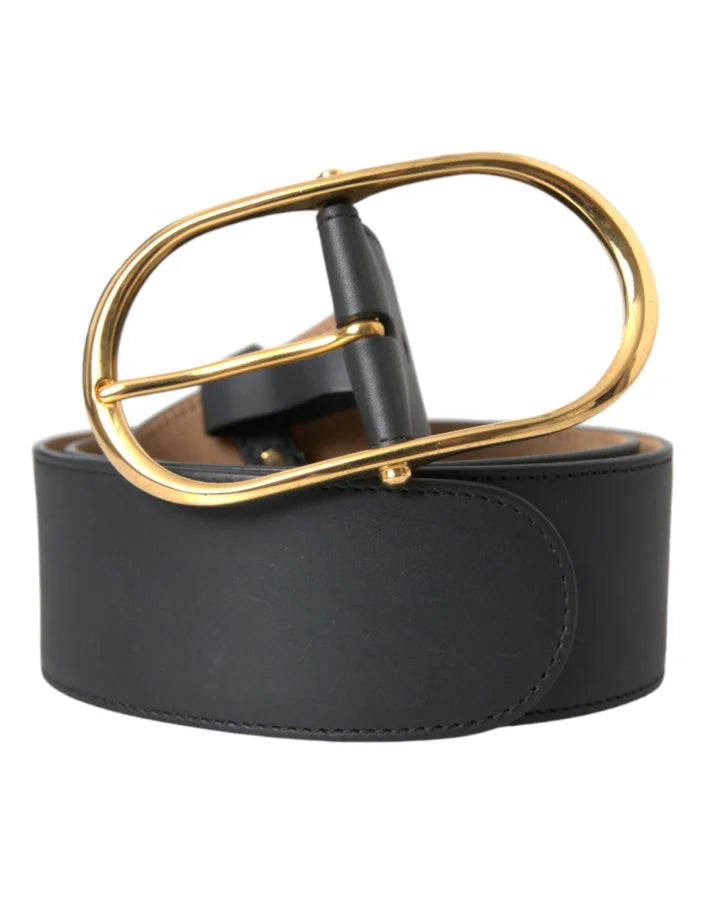 Dolce &amp; Gabbana Black Leather Classic Metal Oval Buckle Belt
