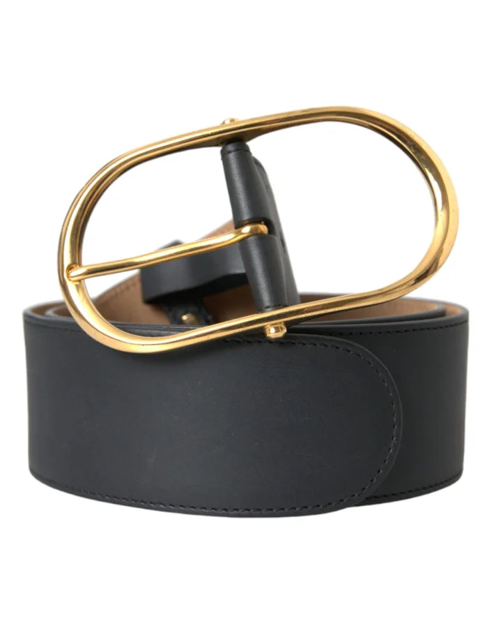 Dolce &amp; Gabbana Black Leather Classic Metal Oval Buckle Belt