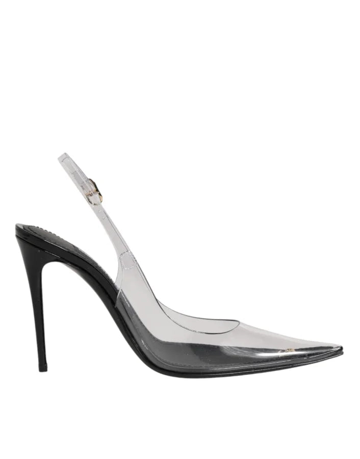 Dolce &amp; Gabbana Black Leather Clear PVC Slingback Pumps Shoes