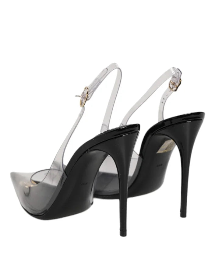 Dolce &amp; Gabbana Black Leather Clear PVC Slingback Pumps Shoes