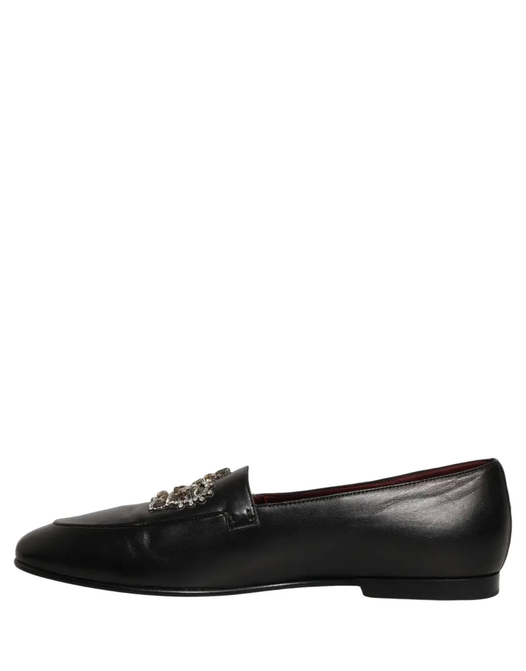 Dolce &amp; Gabbana Black Leather Crown Embellished Loafers Shoes