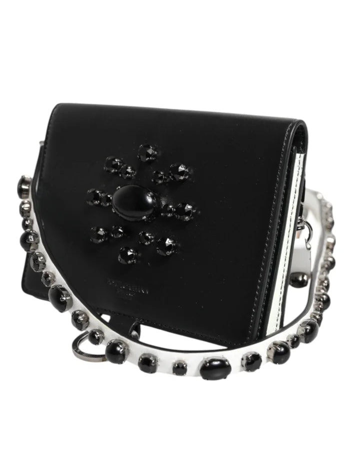 Dolce &amp; Gabbana Black Leather Crystal Embellished Card Holder Wallet