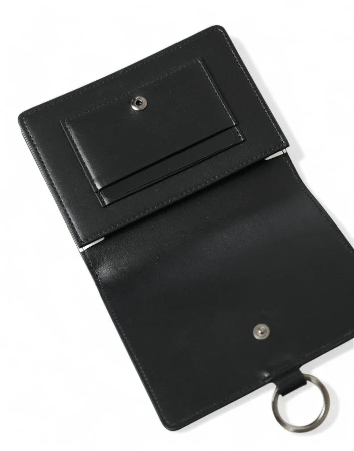 Dolce &amp; Gabbana Black Leather Crystal Embellished Card Holder Wallet