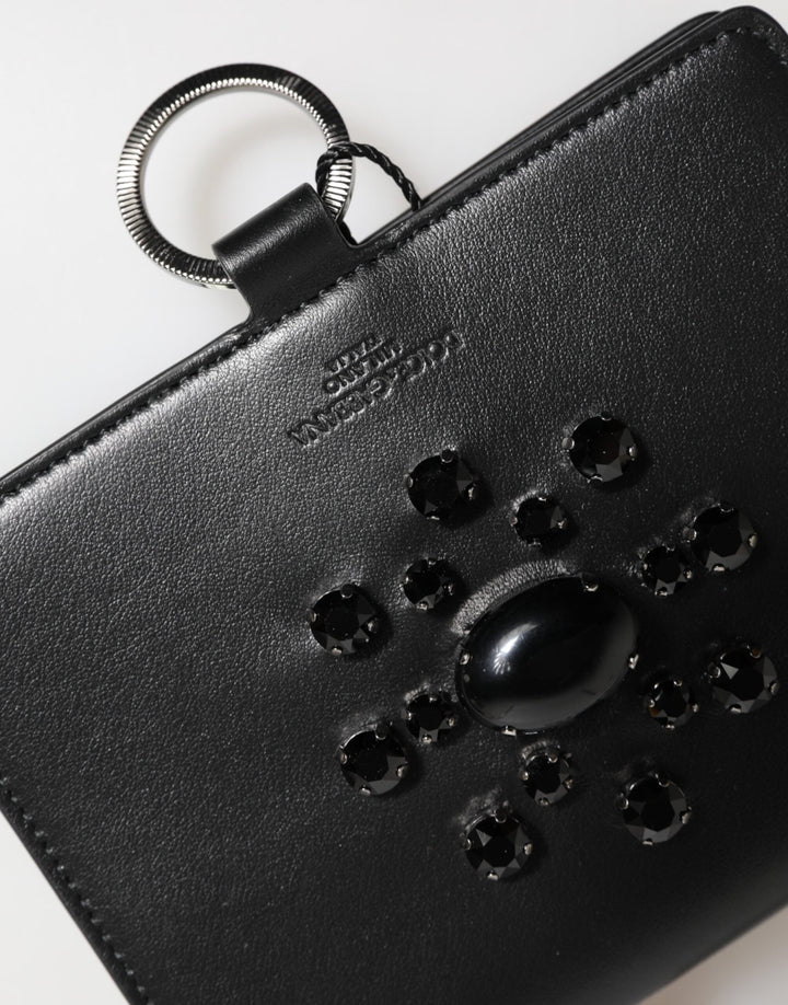 Dolce &amp; Gabbana Black Leather Crystal Embellished Card Holder Wallet