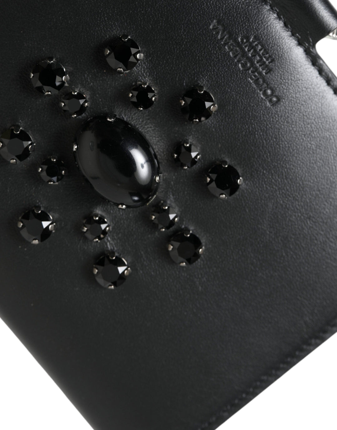 Dolce &amp; Gabbana Black Leather Crystal Embellished Card Holder Wallet
