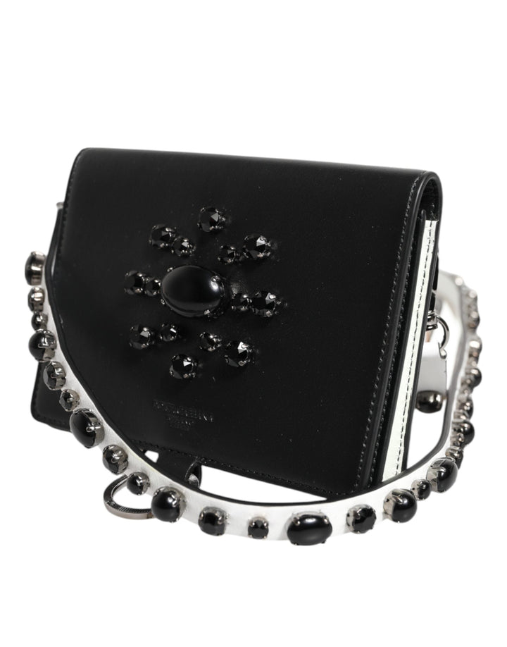 Dolce &amp; Gabbana Black Leather Crystal Embellished Card Holder Wallet